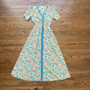 MELLODAY Vibrant Floral Maxi Dress - Orange and Teal